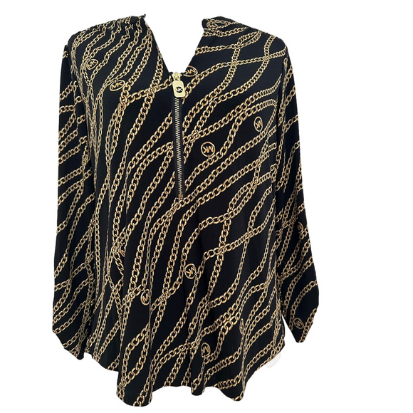Michael Kors Chain Design Zip V-Neck Adjustable Sleeves